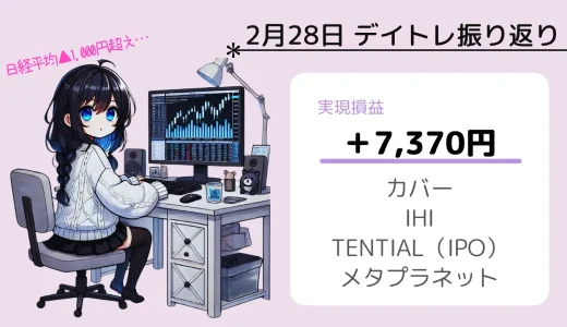 2月28日デイトレ振り返り（カバー、IHI、TENTIAL、メタプラネット）